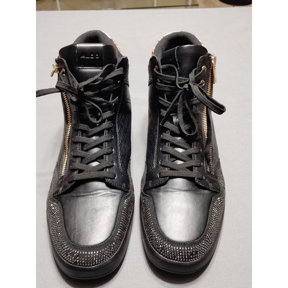 NWOB Aldo Black Leather Gold RHINESTONE/ALLIGATOR Detail Men 14 High Top Sneaker